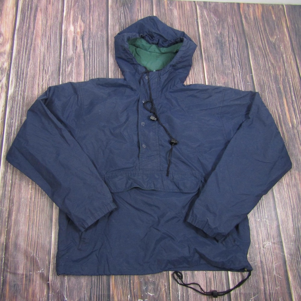 Charles River Apparel Jacket Mens Small Blue Pullover Hooded Windbreaker Lined